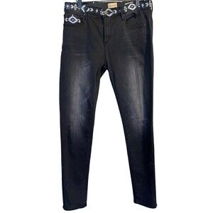 𝅺DRIFTWOOD Womens Jackie Embroidered Aztek Jeans Size 30 Black Distressed